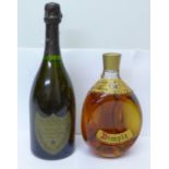 A bottle of Dimple Scotch Whisky 26 2/3 fl ozs and a bottle of Moet et Chandon Dom Perignon vintage