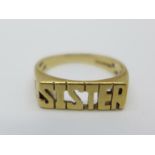 A 9ct gold 'Sister' ring, 1.
