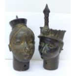 A pair of Benin bronzes, king and queen,