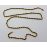 A 9ct gold rope chain,