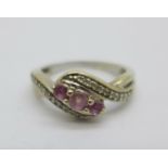 A 9ct gold, pink stone and diamond ring, 2.