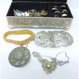 Jewellery box and contents including silver jewellery