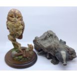 A Country Artists Tawny Owl with Mouse and a limited edition Night Walk Badger figure