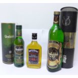 Three bottles of whisky, Glenfiddich Pure Malt, 8 Years Old, one litre,