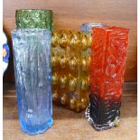 Five 1960's and 1970's glass vases including Whitefriars,