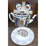 A Crown Derby teapot, a Royal Crown Derby paperweight, cat asleep,