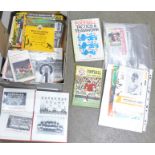 A box of football ephemera, cards, etc.