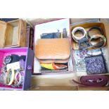 A box of fashion and costume jewellery, jewellery boxes, travel grooming set, etc.