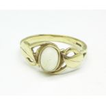 A 9ct gold, Art Nouveau style moonstone set ring, 2.