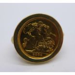 A 9ct gold set 2004 half sovereign ring, total weight 9.