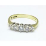 An 18ct gold, five stone diamond ring, 2.