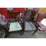 An Edward VII mahogany open armchair and another