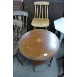 An Edward VII inlaid mahogany circular occasional table and a beech high stool