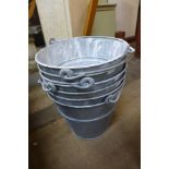 Six galvanised buckets