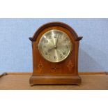 An Edward VII inlaid mahogany mantel clock