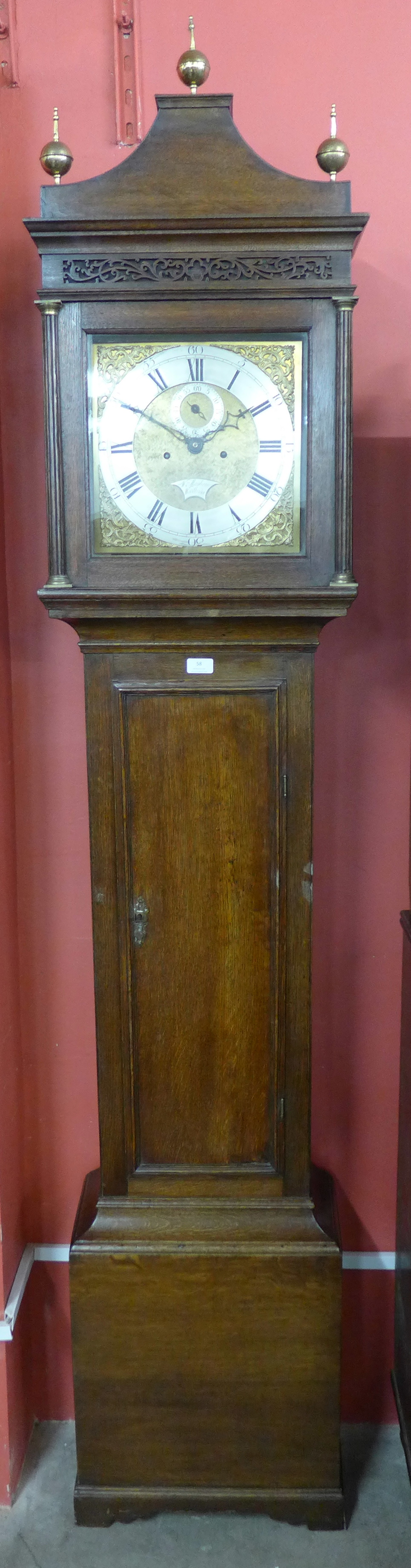 A George III oak 8-day longcase clock, the brass dial signed Wm.