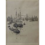 A signed Rowland Langmaid (1897 - 1956) dry point etching, Tower Bridge, London,