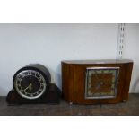 A German walnut mantel clock and an oak mantel clock