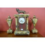 A French Sienna marble and gilt metal clock garniture