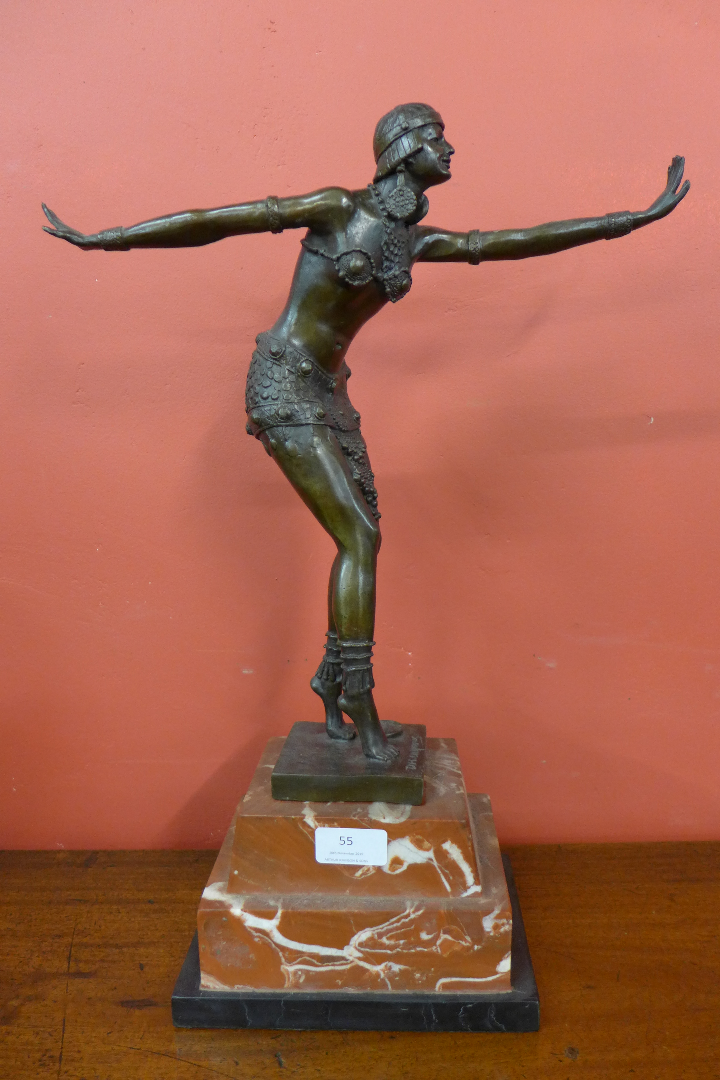 An Art Deco style bronze figure of a female dancer,