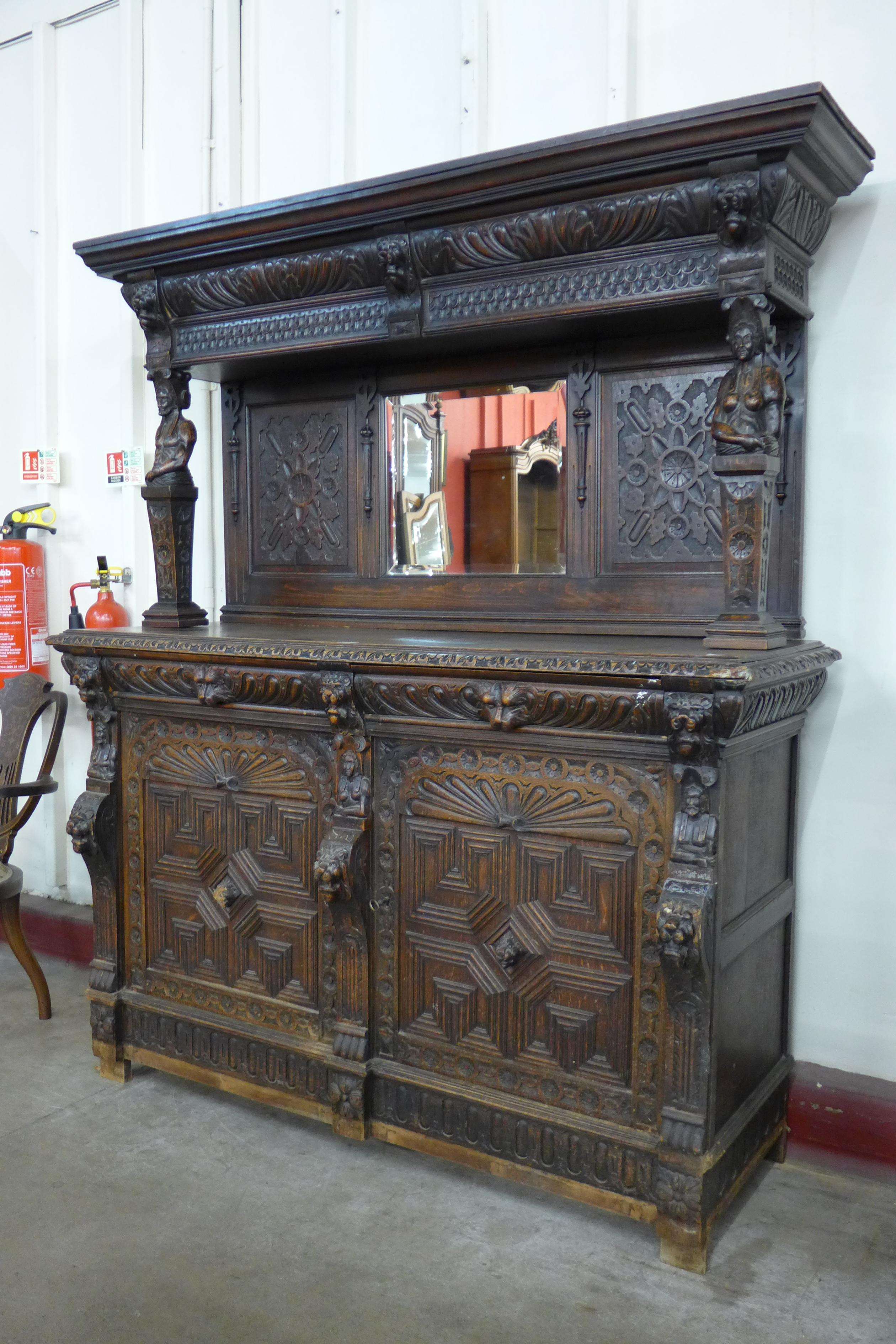 A 19th Century French carved oak buffet (old signs of woodworm)