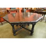 A Victorian Jacobean Revival carved oak octagonal centre table