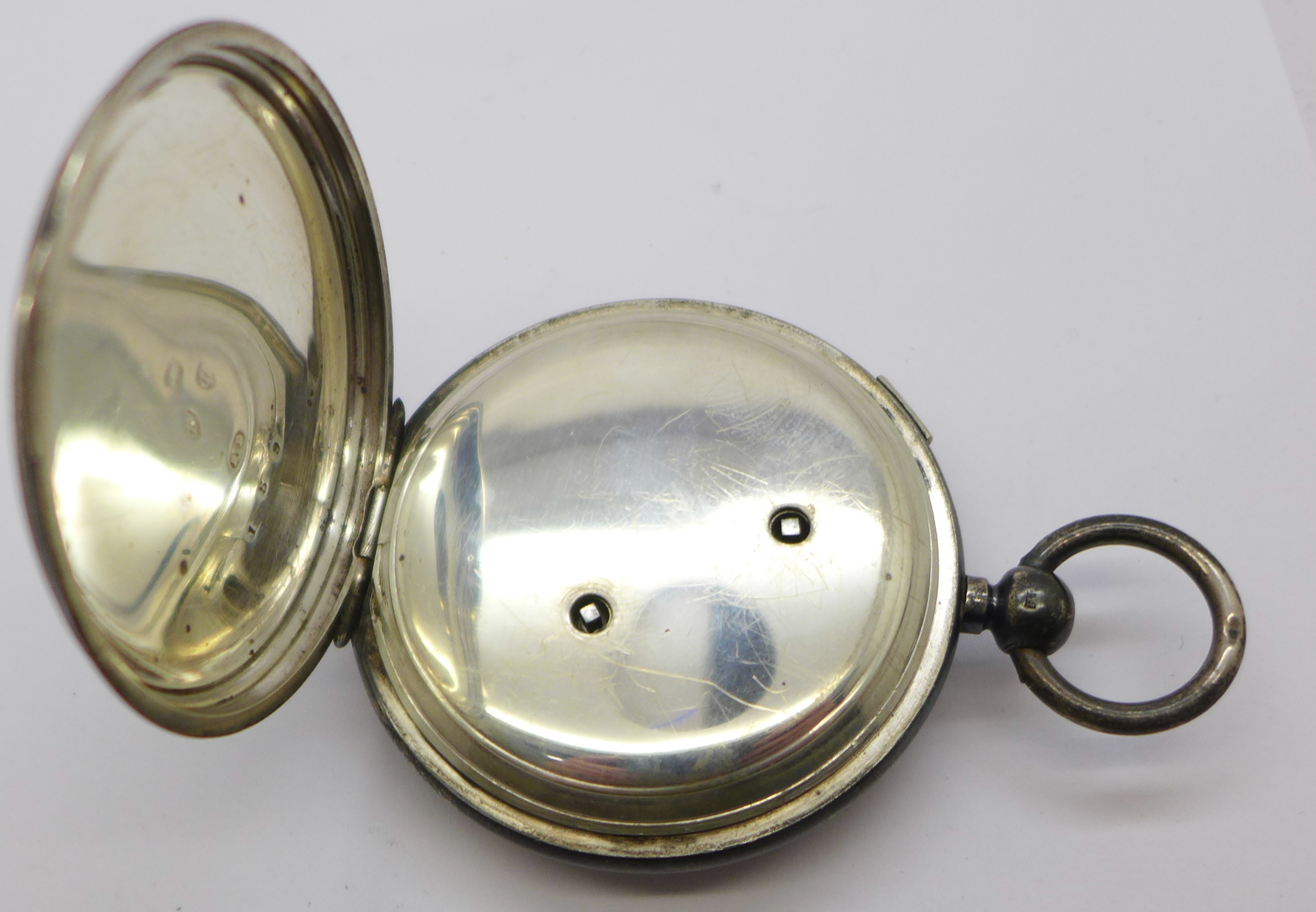 A silver centre second chronograph pocket watch, - Image 3 of 4