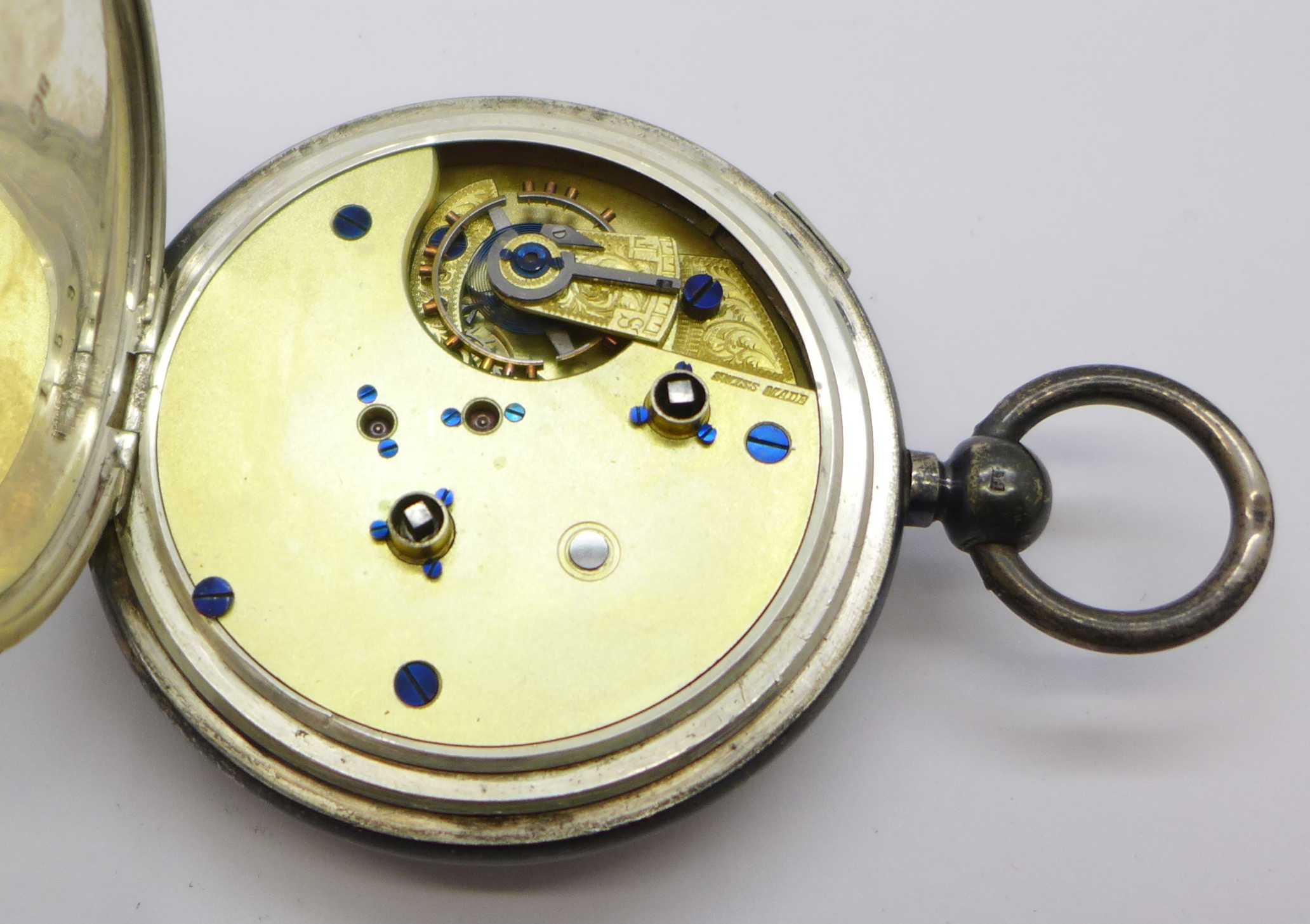 A silver centre second chronograph pocket watch, - Image 4 of 4