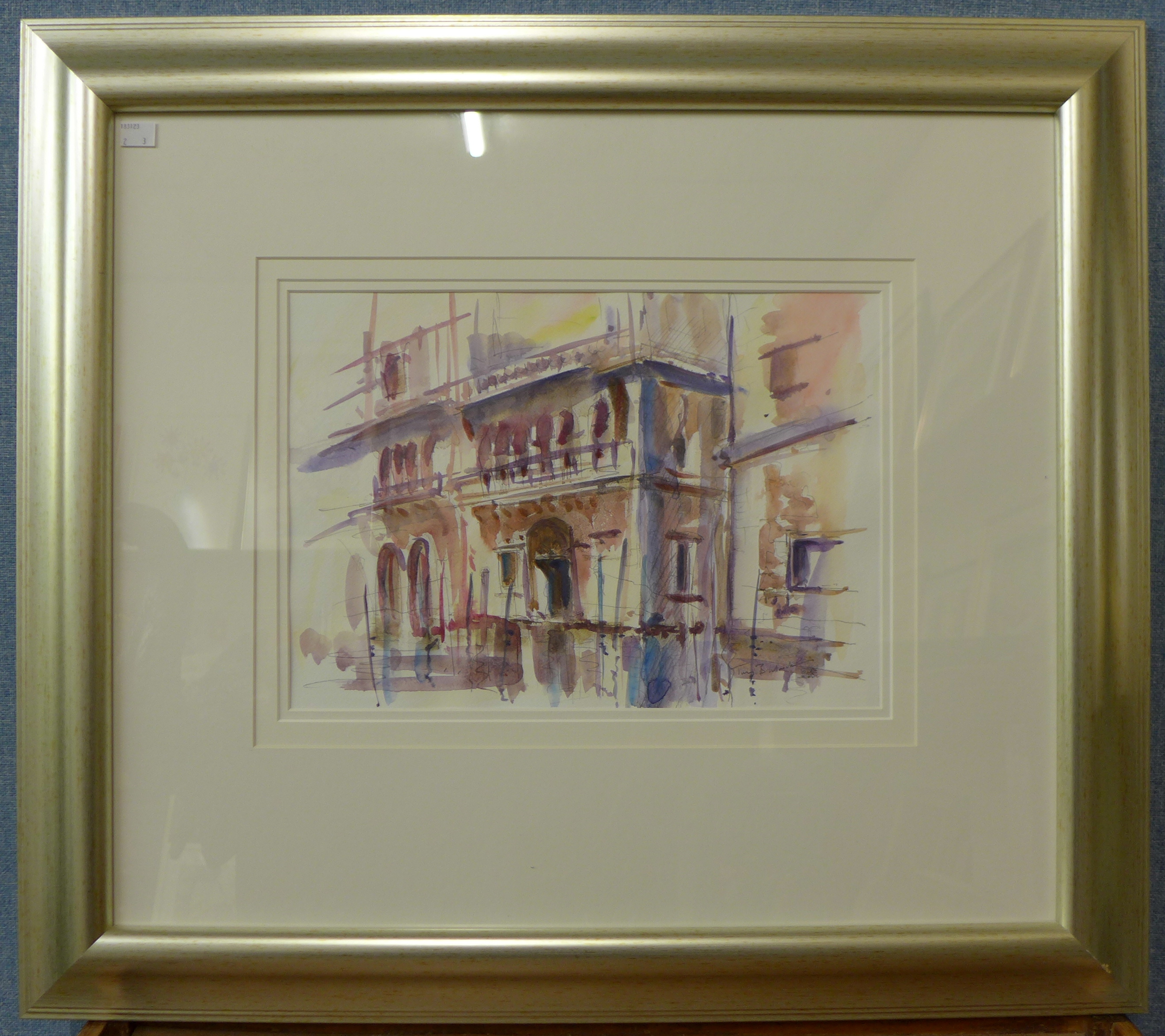 Tony Broderick, Venetian scene, watercolour, Claire Flint, multi-media study and David Pinkett, - Image 2 of 3