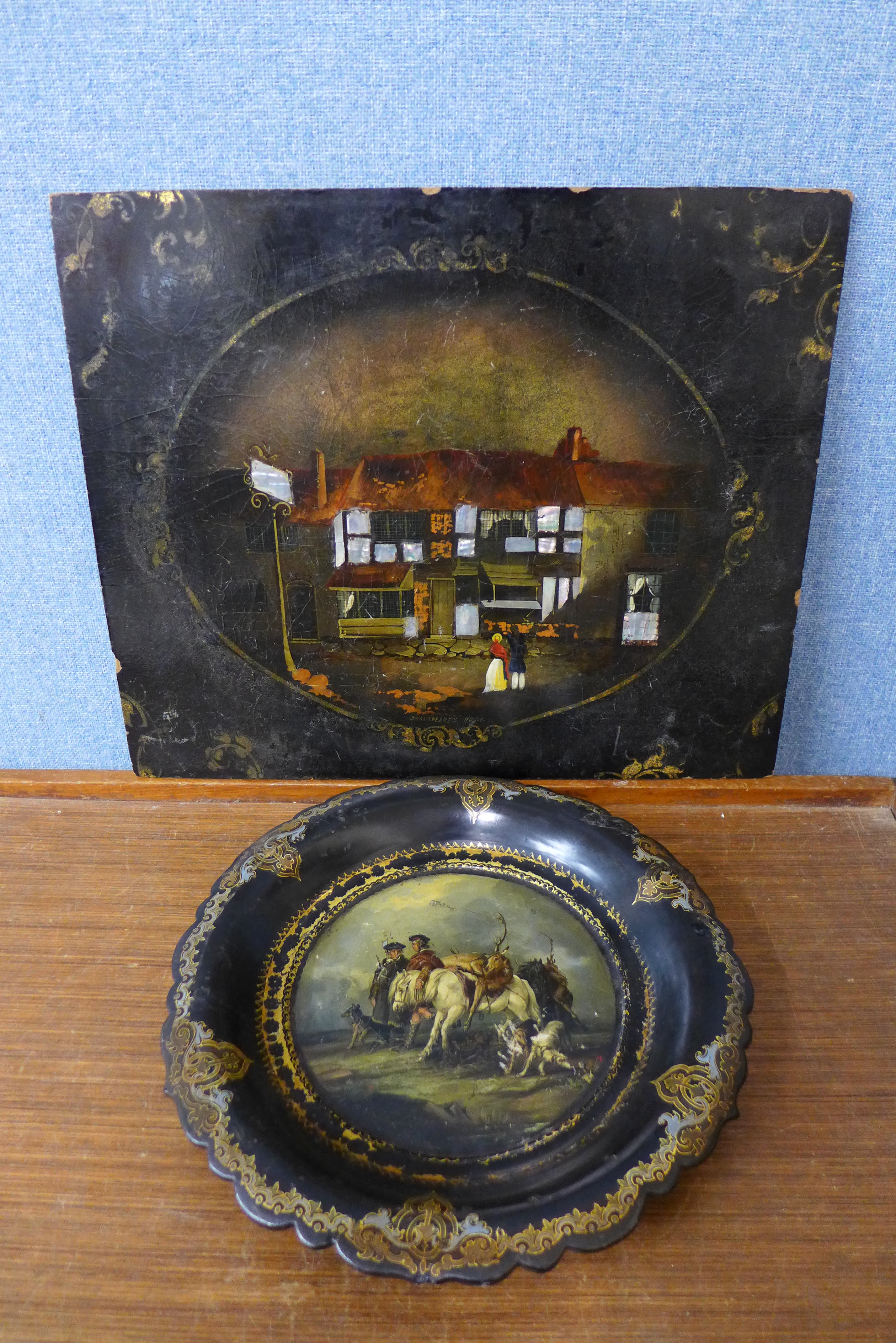 A Victorian painted papier mache plate,