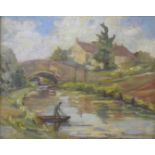 Attributed to Robert Buhler (1916 - 1989), river landscape, oil on board, unsigned
