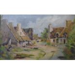 Winifred Jones, village landscape, oil on canvas, 24 x 39cms,