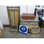 A gilt framed mirror, vintage Ferguson radio, a reproduction tin safety sign, etc.