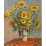 French Post Impressionist School, still life of sunflowers, oil on canvas, indistinctly signed,