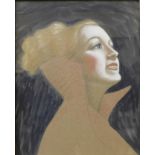 French School, Art Deco portrait of a lady, watercolour, 26 x 20cms,