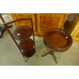 A mahogany tripod wine table and a cake stand