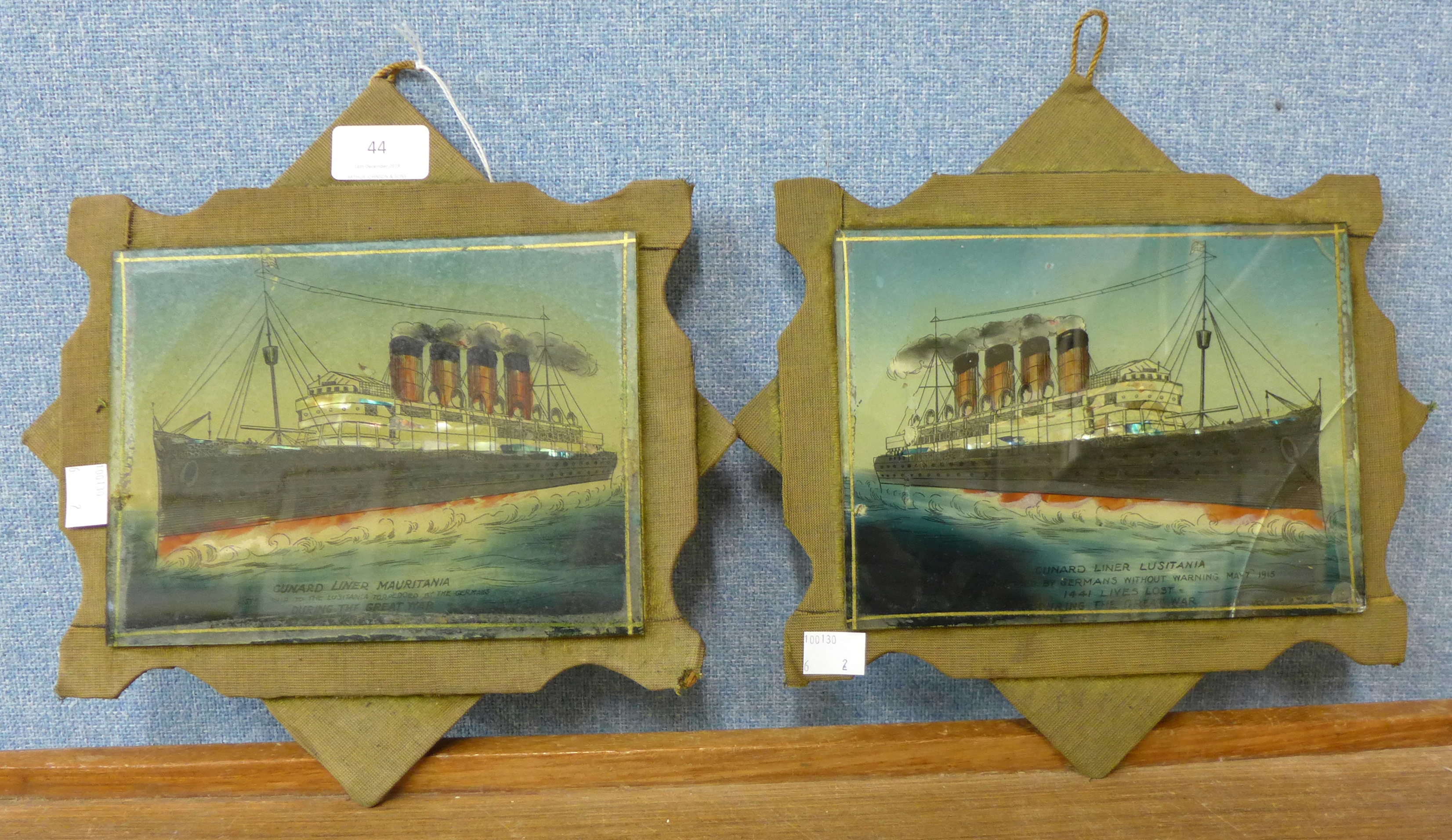 Two Cunard Lines paintings on glass, Mauritania and Lusitania, - Image 3 of 3