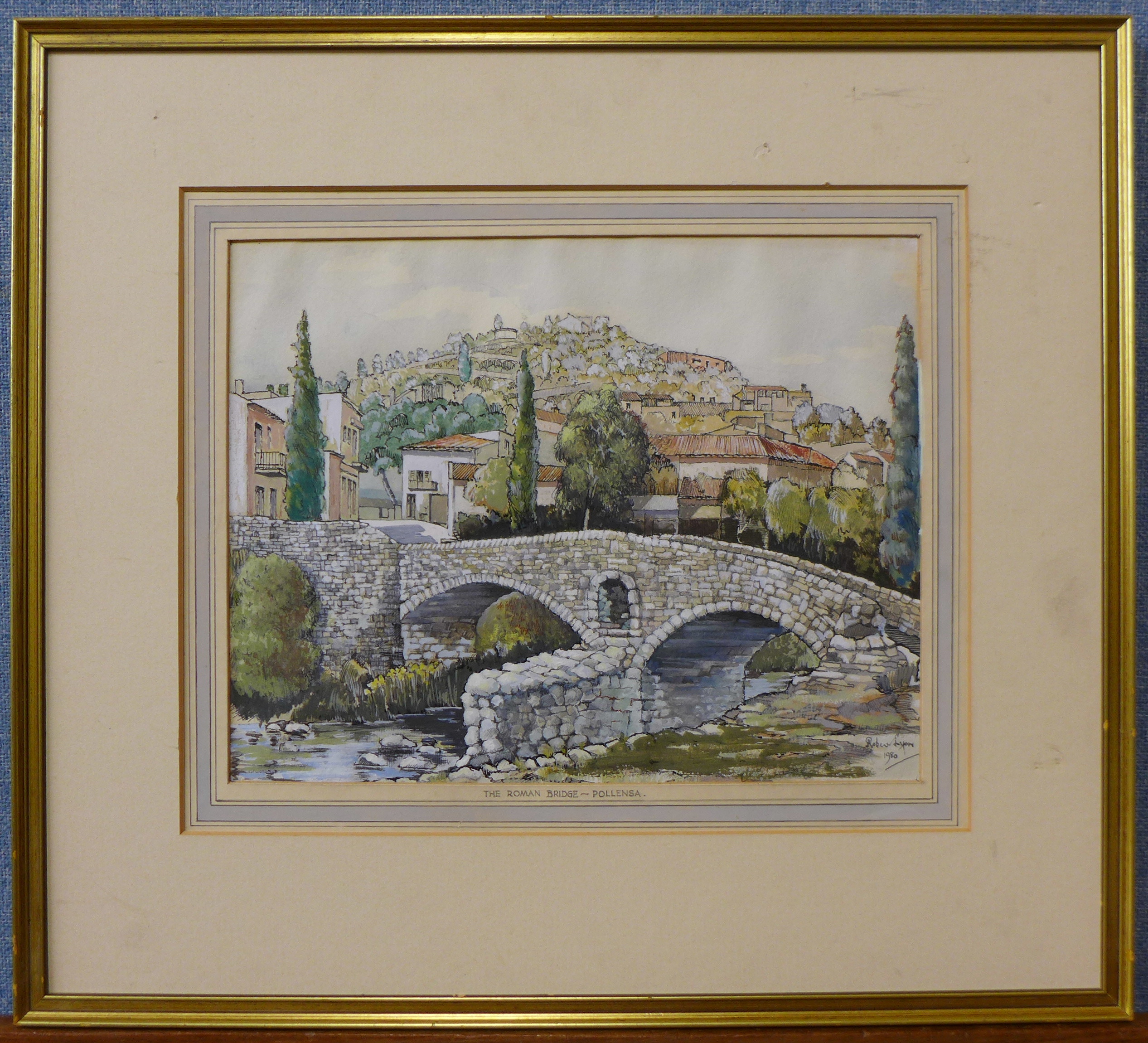 Robert Lyon, The Roman Bridge Pollensa, watercolour, 24 x 30cms, - Image 2 of 3