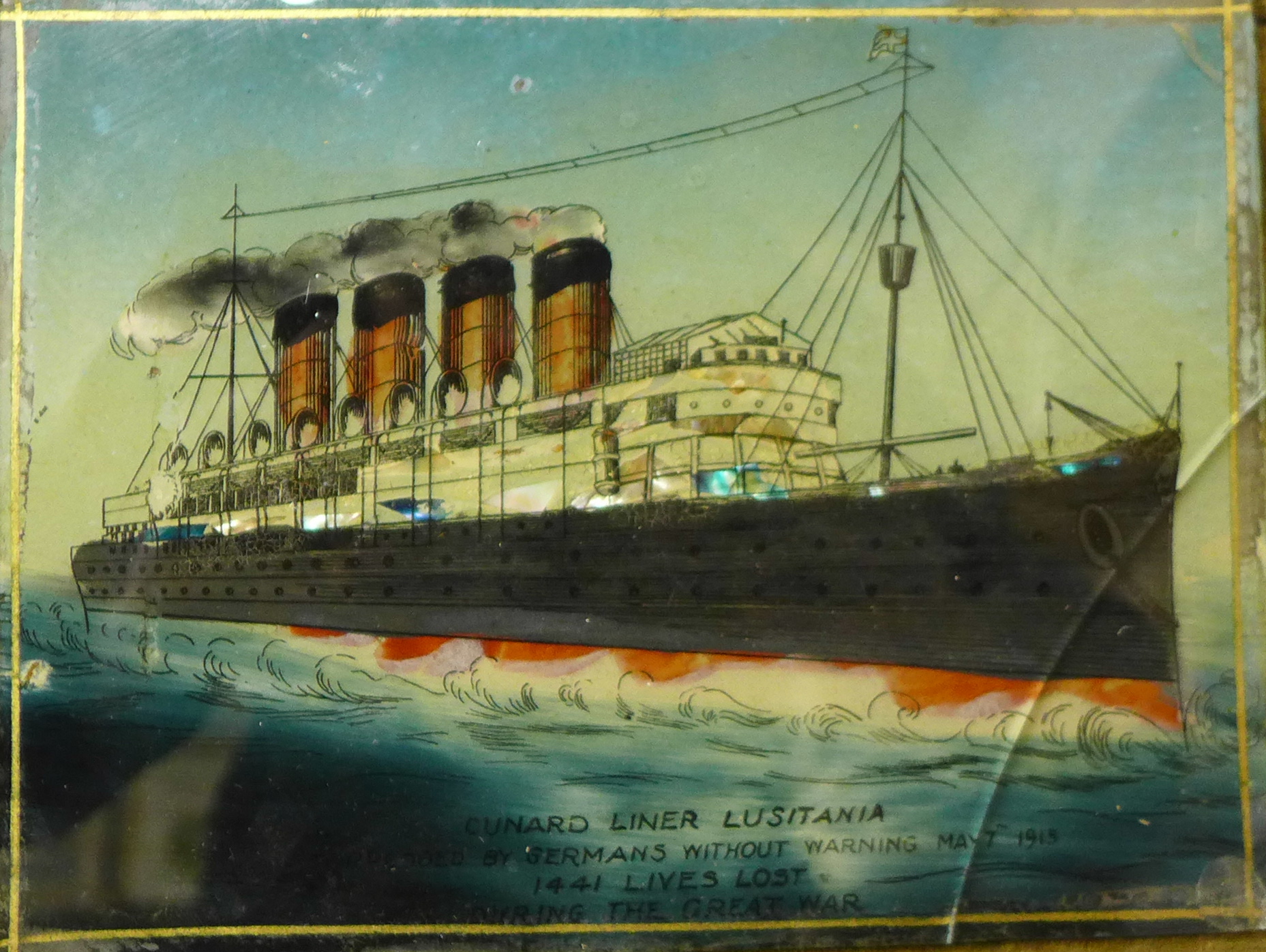Two Cunard Lines paintings on glass, Mauritania and Lusitania, - Image 2 of 3