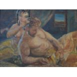 Frank Hardy, Elizabeth Taylor and Richard Burton as Samson and Delilah, oil on board, 54 x 73cms,