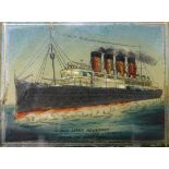 Two Cunard Lines paintings on glass, Mauritania and Lusitania,