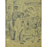 Edward Morgan, children in a bird house, pen and ink, 34 x 25cms,