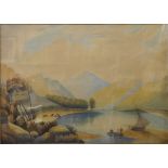 Continental School (19th Century), watercolour, lake landscape, unsigned, 53 x 75cms,