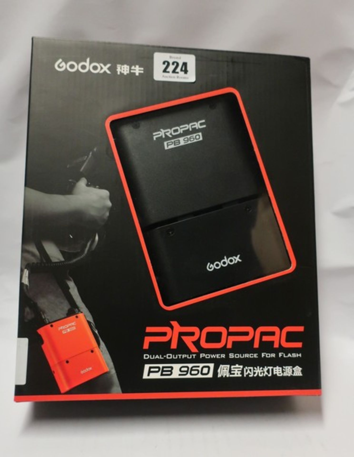 Two boxed as new, Godox Propac PB960 4500mAh Lithium Battery Flash Power Pack's with Dual Output.