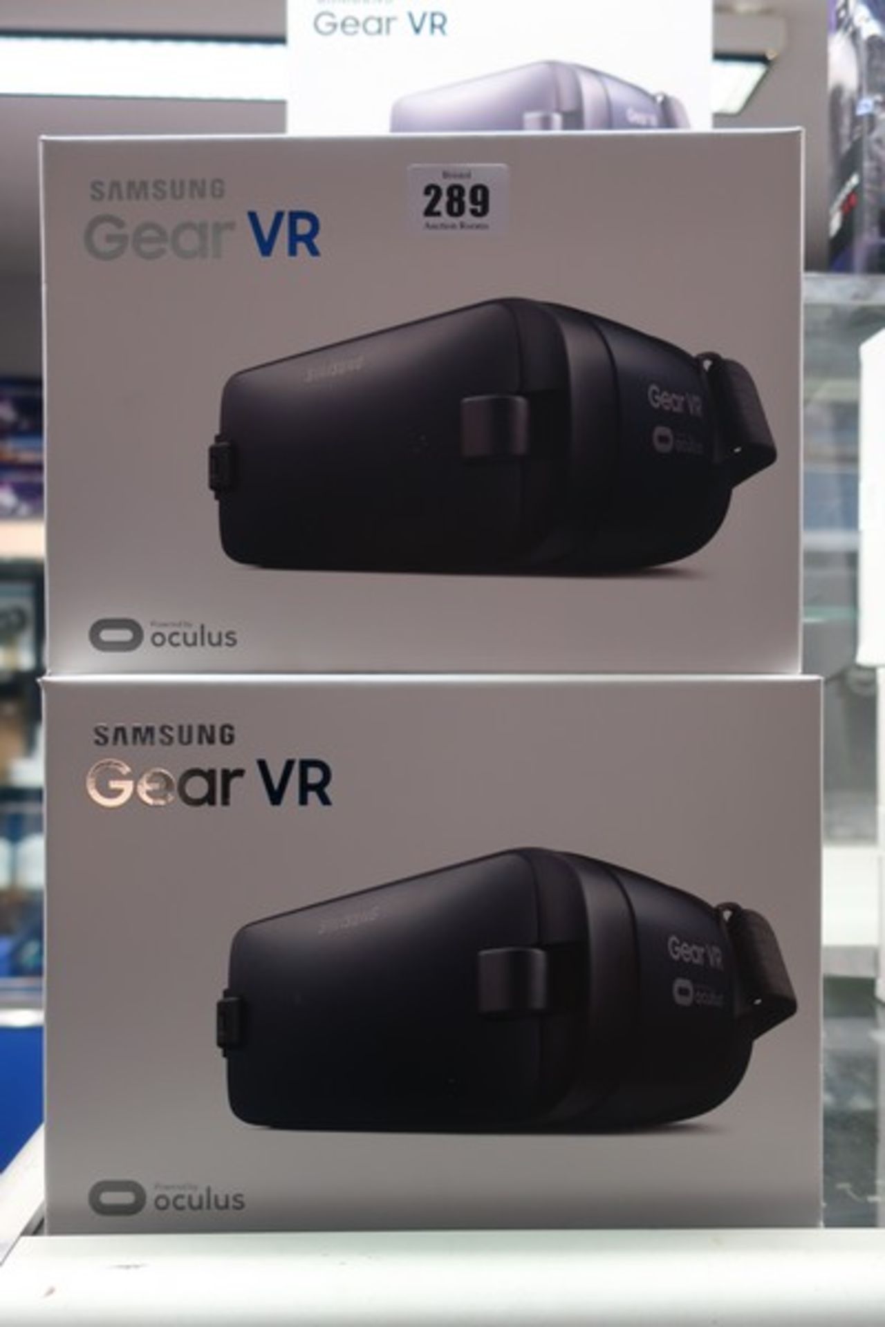 Four boxed as new Samsung Gear VR headsets.