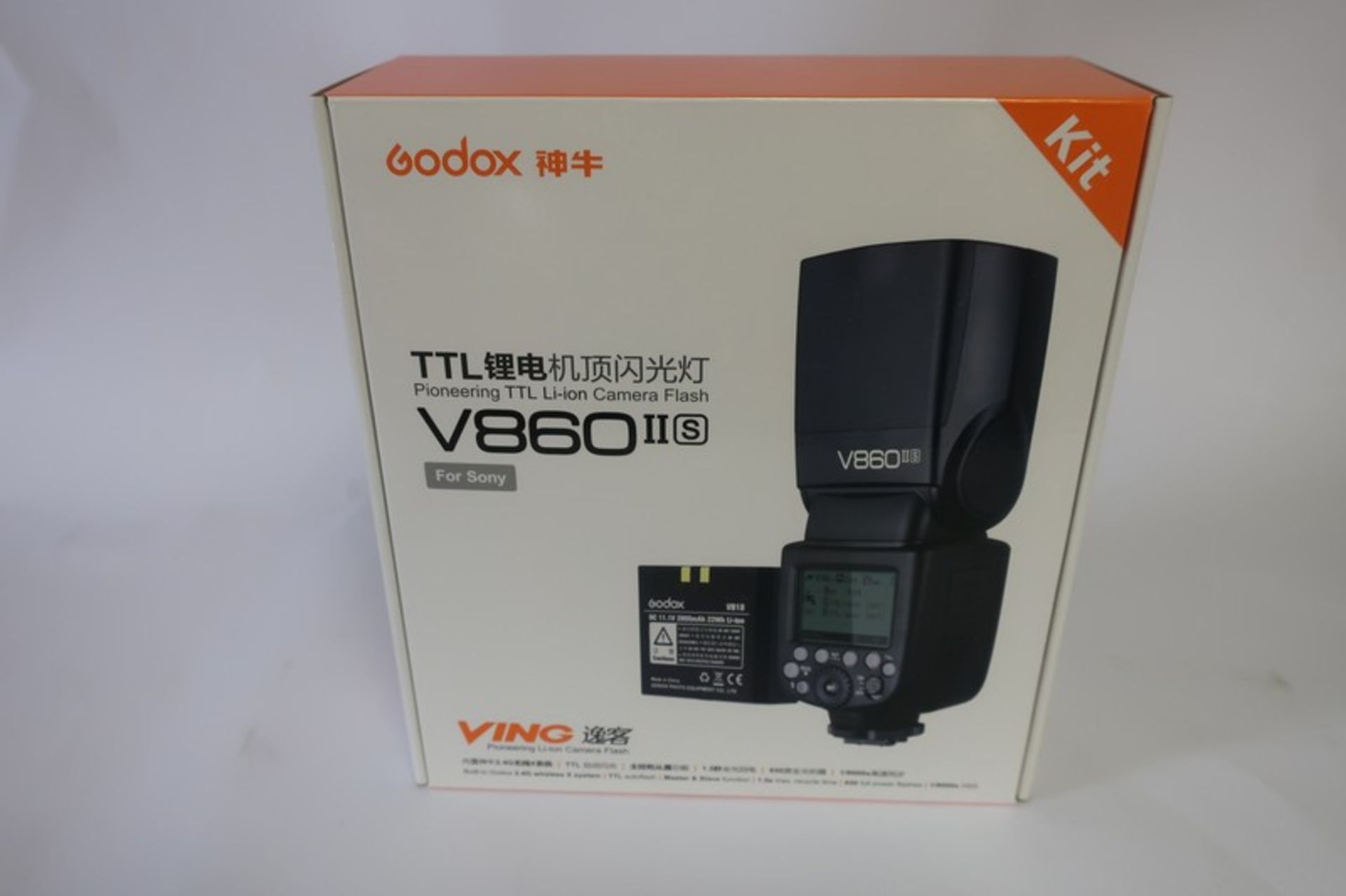 A boxed as new Godox Ving V860II-S Pioneering TTL Li-on camera flash for Sony.