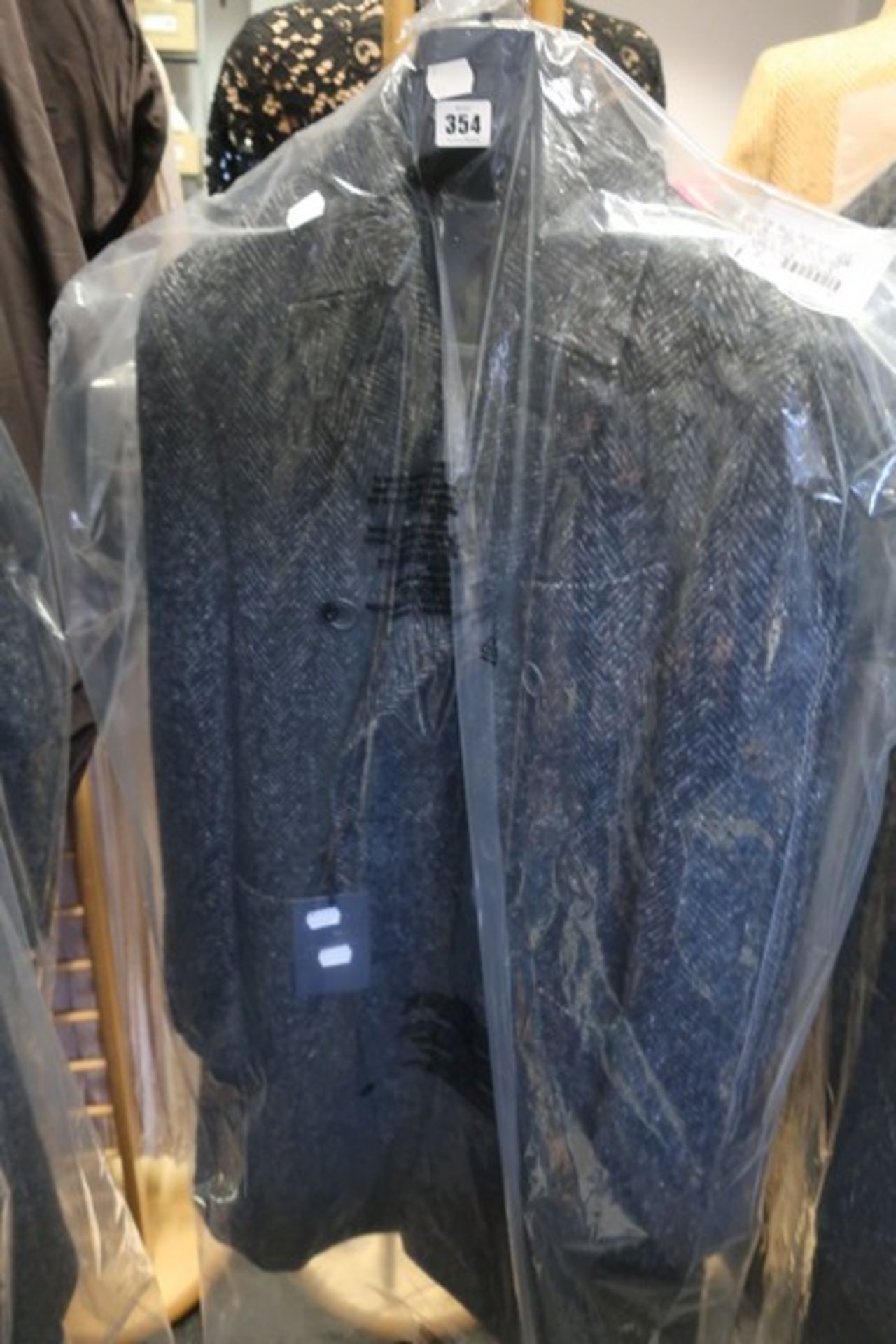 A Thom Sweeney double breasted herringbone wool overcoat in grey (size 48).