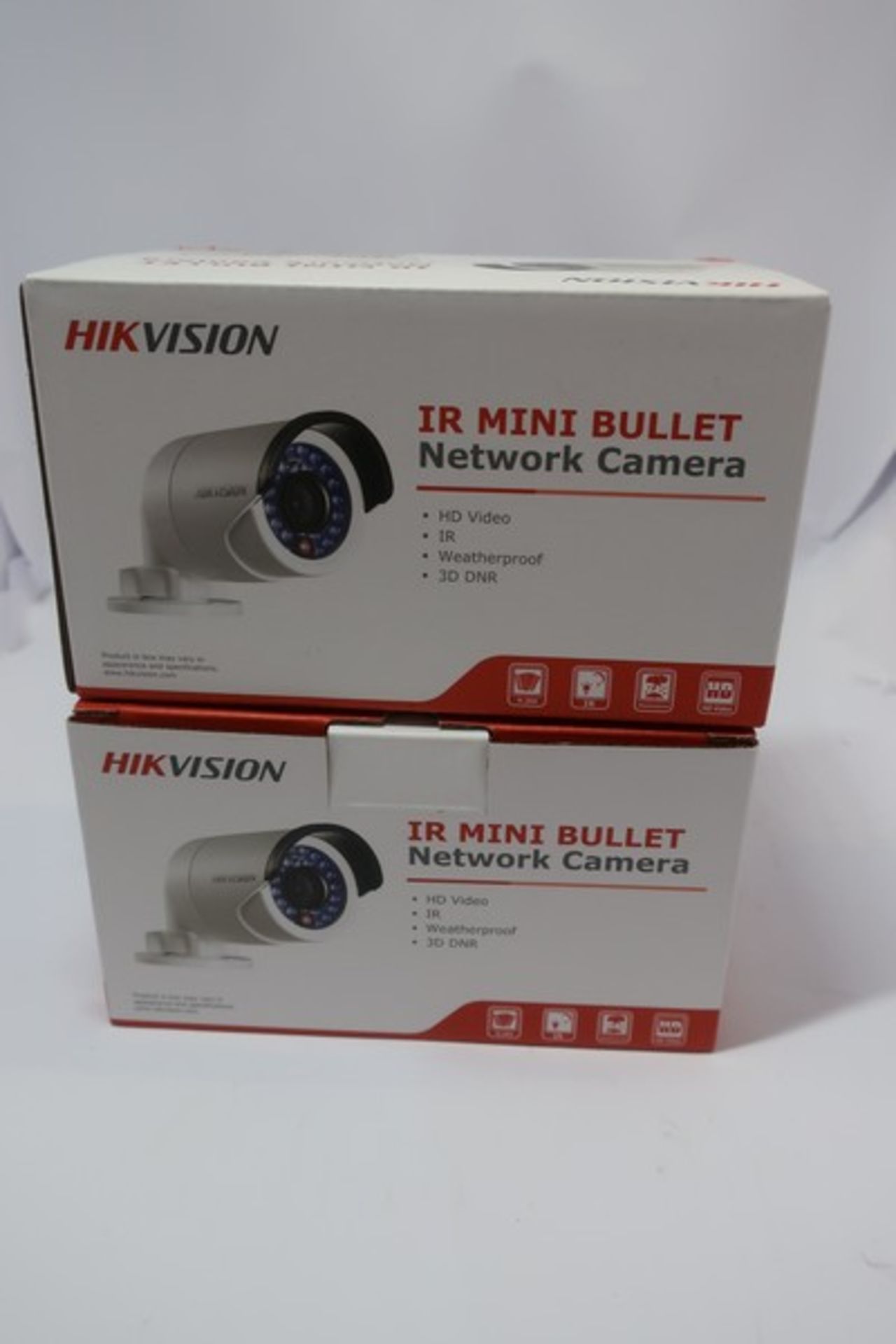 Two boxed as new Hikvision IR Mini Bullet (DS-2CD2042WD-I).