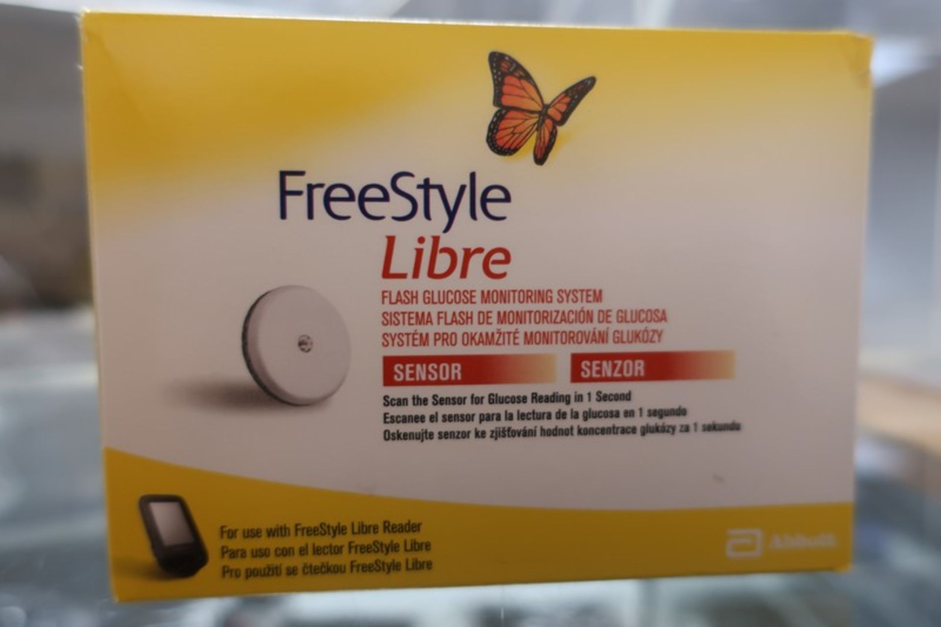 Five boxed as new Abbott FreeStyle Libre Flash Glucose Monitoring System Sensors (Boxes sealed).