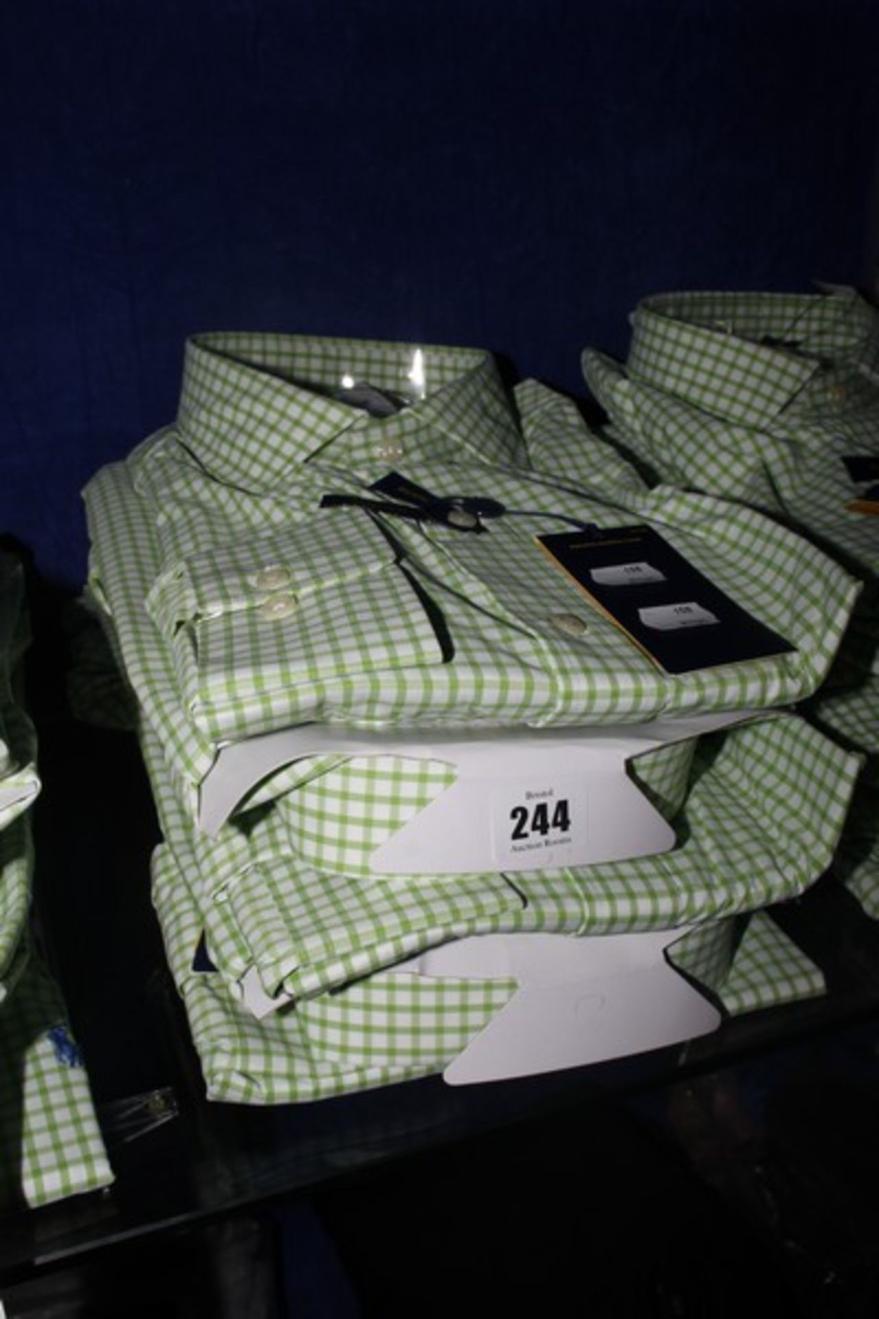 Five as new Ralph Lauren long sleeved shirts in lime/white (3 x L, 2 x XL- Please note all shirts